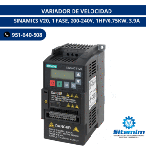 VARIADOR DE VELOCIDAD / SINAMICS V20, 1 FASE, 200-240V, 1HP/0.75KW, 3.9A
