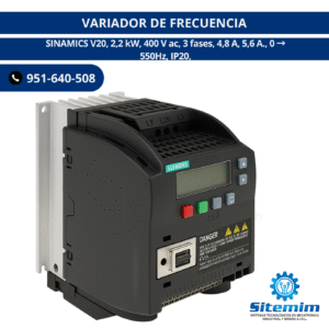 VARIADOR DE FRECUENCIA / SINAMICS V20, 2,2 kW, 400 V ac, 3 fases, 4,8 A, 5,6 A., 0 → 550Hz, IP20,
