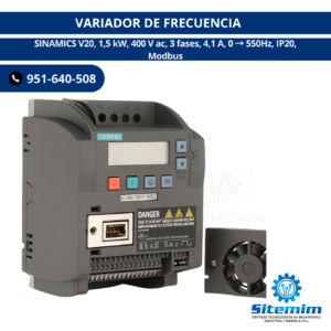 VARIADOR DE FRECUENCIA / SINAMICS V20, 1,5 kW, 400 V ac, 3 fases, 4,1 A, 0 → 550Hz, IP20, Modbus