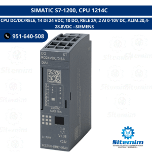 SIMATIC S7-1200, CPU 1214C  CPU DC/DC/RELE, 14 DI 24 VDC; 10 DO, RELE 2A; 2 AI 0-10V DC, ALIM.20,4-28.8VDC --SIEMENS