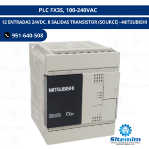 PLC FX3S, 100-240VAC 12 ENTRADAS 24VDC, 8 SALIDAS TRANSISTOR (SOURCE) --MITSUBISHI